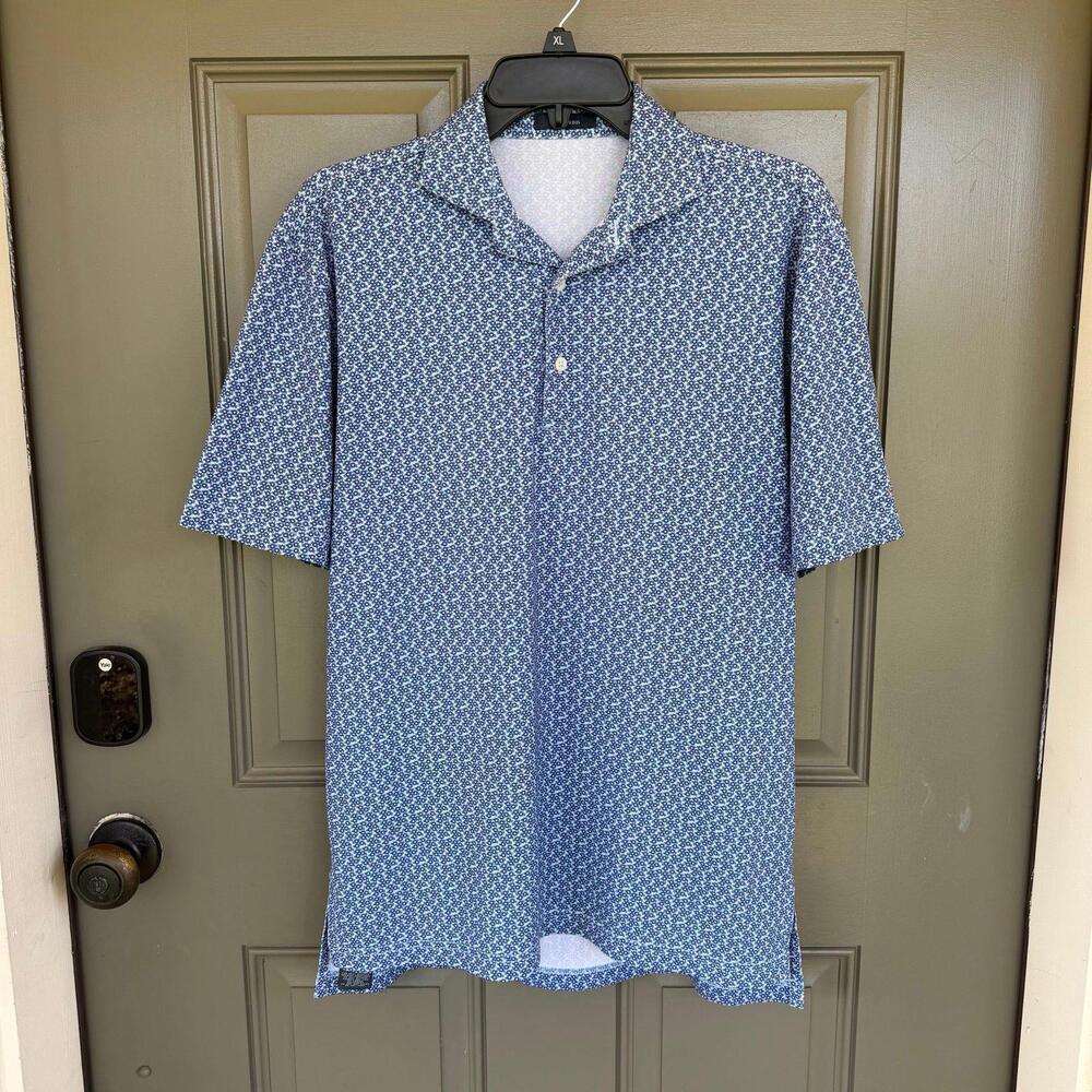 Turtleson Performance‎ Golf Polo Shirt Mens Small Blue Floral Print